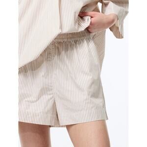 J. Society Pull on Striped Shorts XS Linen Tan White Stripe 6912  Cotton Casual